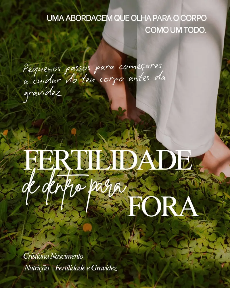Capa do ebook Fertilidade de Dentro para Fora: pés descalços a caminhar sobre a relva, com o título do guia
